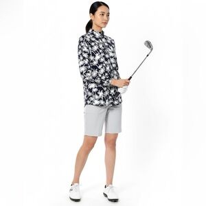 EMERALD 18 Navy & White Tropical Print Long Sleeve 1/4 Zip Golf Shirt SPF 50 XL